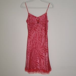 Vivienne Tam Red Metallic Floral Flowy Dress with Lace Trim - size XS/S